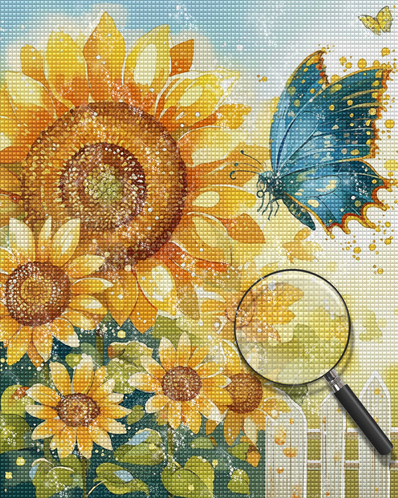 Blue Butterfly and Sunflowers Diamond Painting