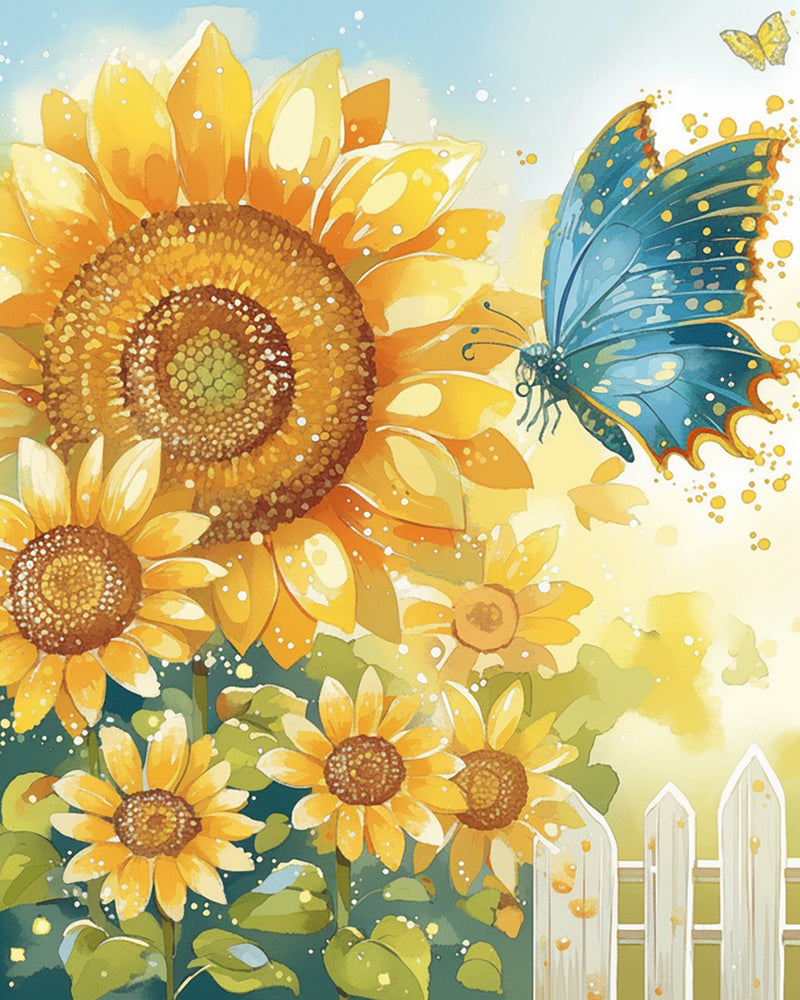 Blue Butterfly and Sunflowers Diamond Painting