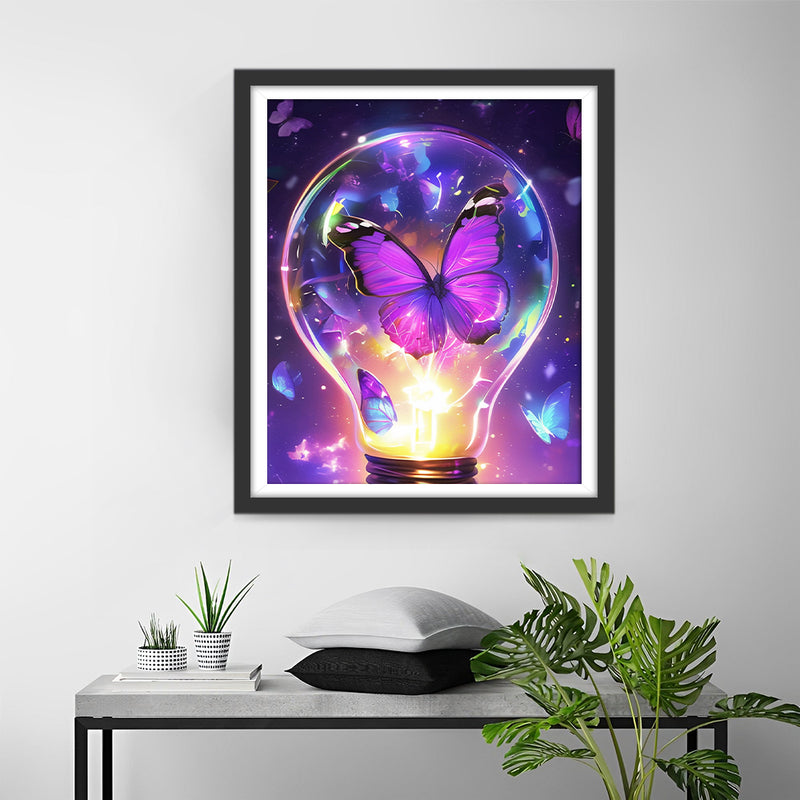 Purple Butterfly in a Lightbulb Diamond Painting