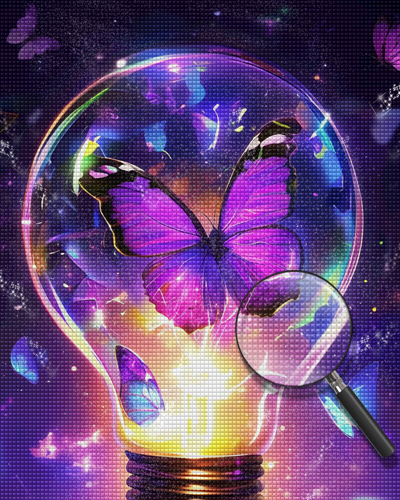 Purple Butterfly in a Lightbulb Diamond Painting