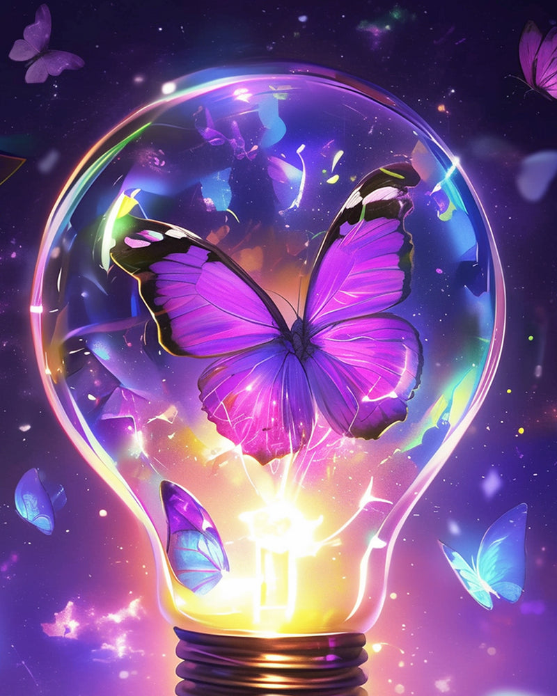 Purple Butterfly in a Lightbulb Diamond Painting