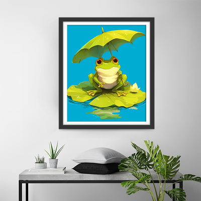 Frog with Lotus Leaf Umbrella Diamond Painting