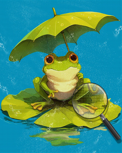 Frog with Lotus Leaf Umbrella Diamond Painting