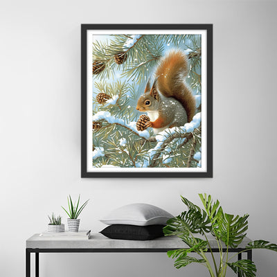 Squirrel on the Snowy Tree Diamond Painting