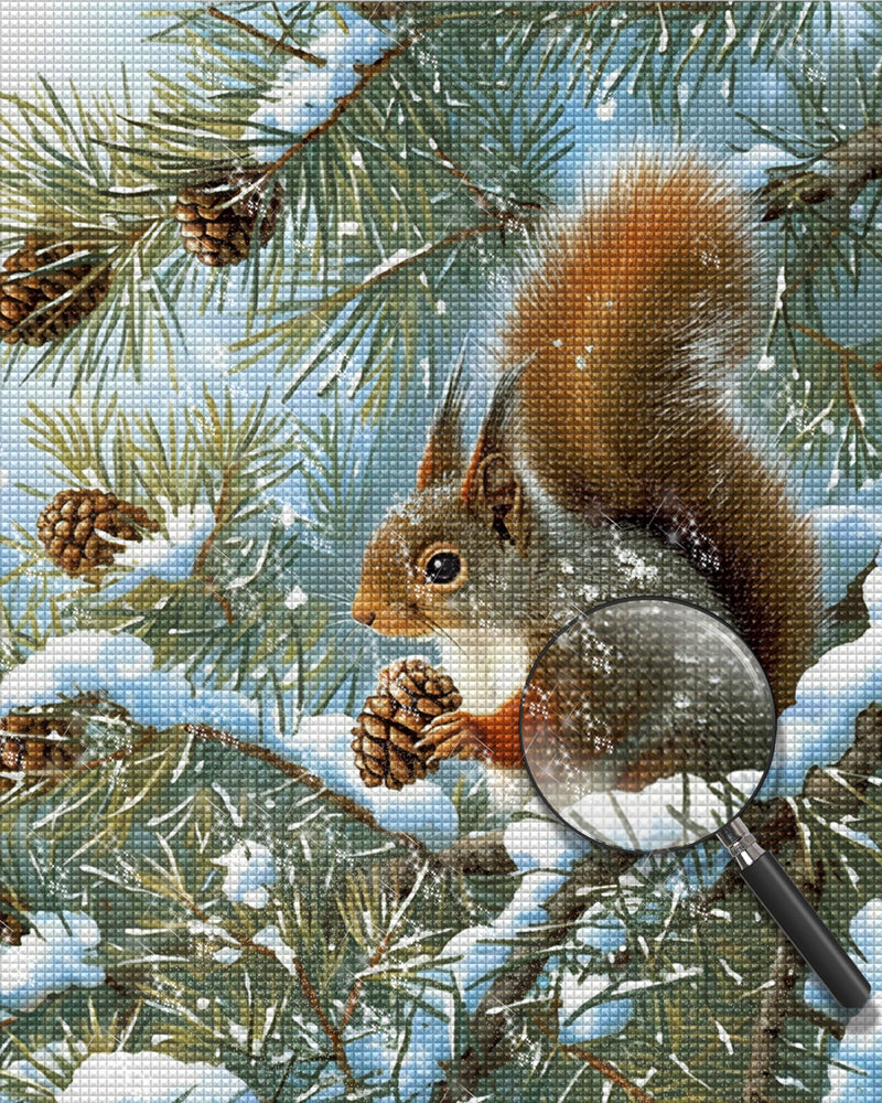 Squirrel on the Snowy Tree Diamond Painting