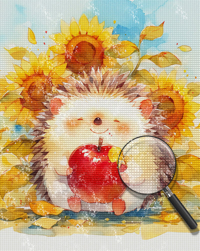 Hedgehog and Sunflowers Diamond Painting