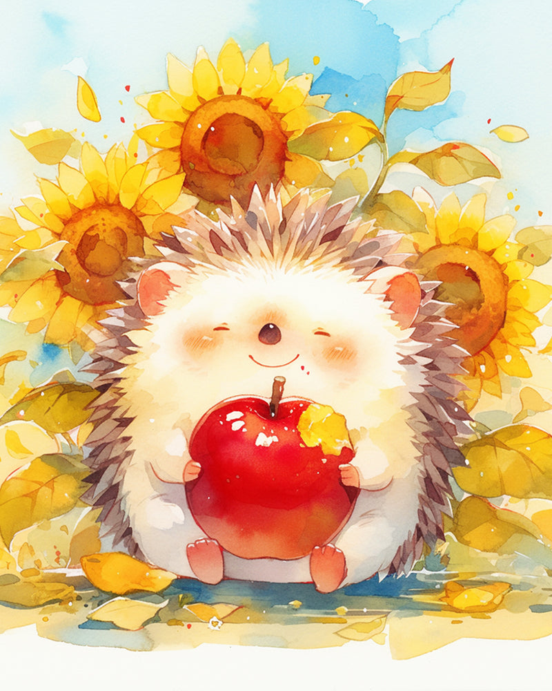 Hedgehog and Sunflowers Diamond Painting