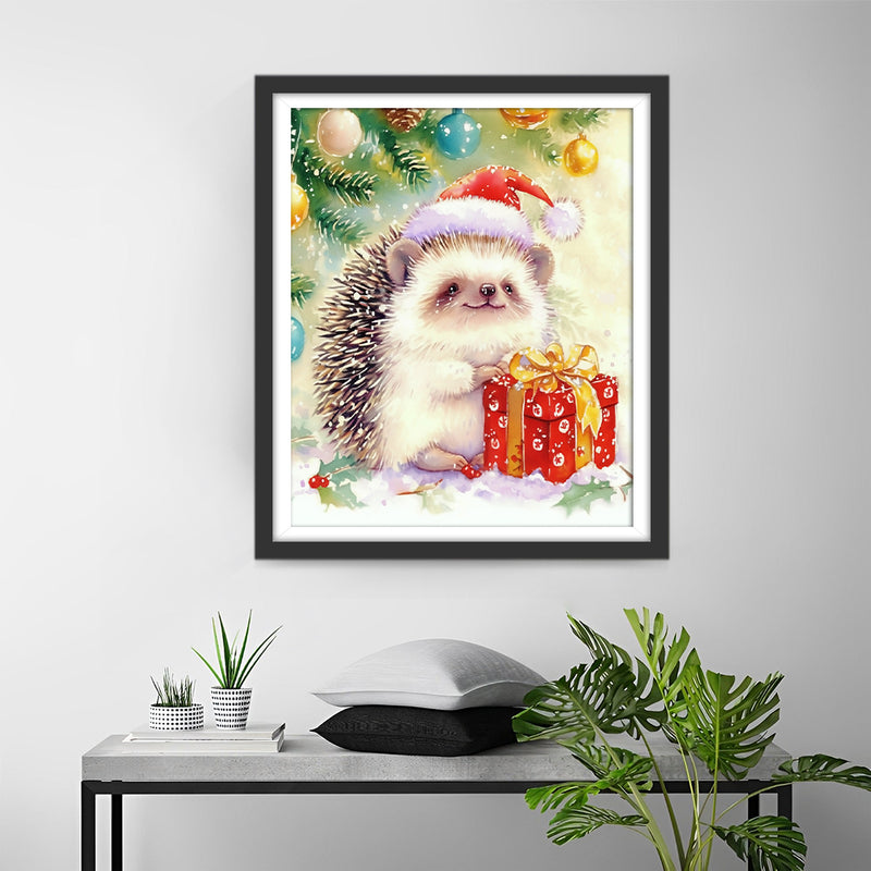 Hedgehog with Christmas Gift Diamond Painting