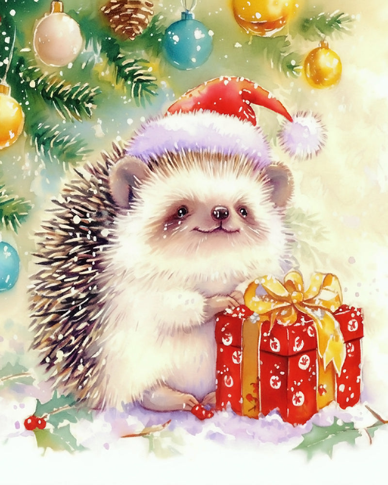 Hedgehog with Christmas Gift Diamond Painting