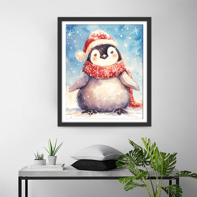 Penguin with Red Hat and Scarf Diamond Painting