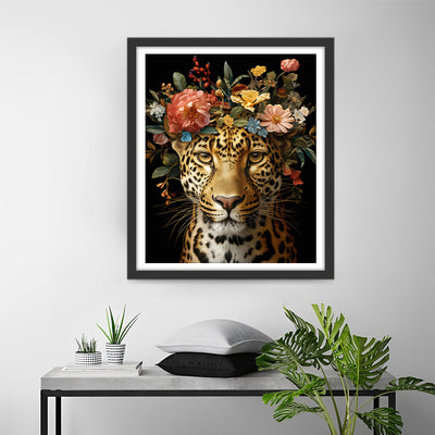 Leopard with Flowers Diamond Painting