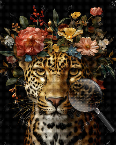 Leopard with Flowers Diamond Painting