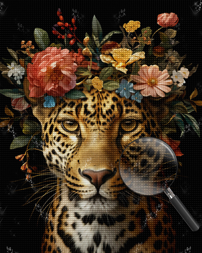 Leopard with Flowers Diamond Painting