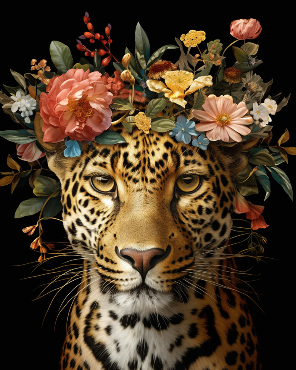 Leopard with Flowers Diamond Painting