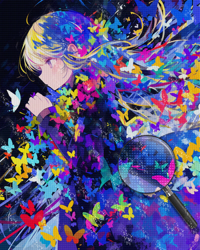 Girl and Colorful Butterflies Diamond Painting