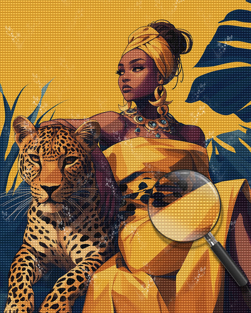 Leopard and African Beauty Diamond Painting