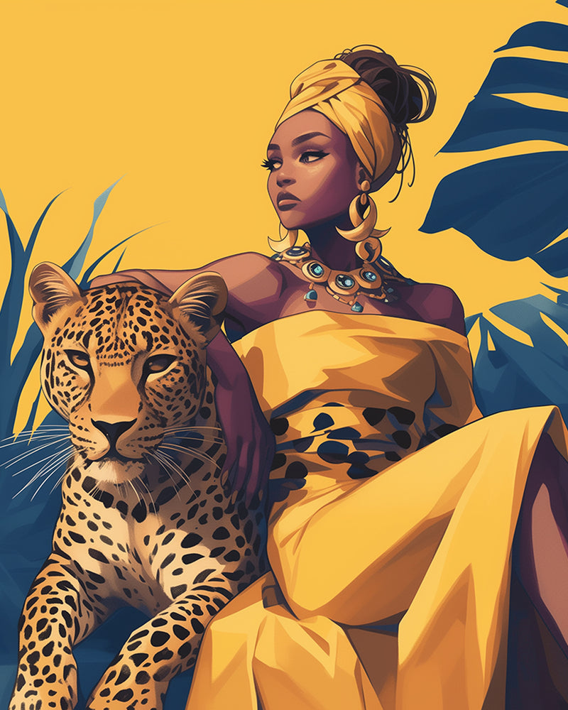 Leopard and African Beauty Diamond Painting