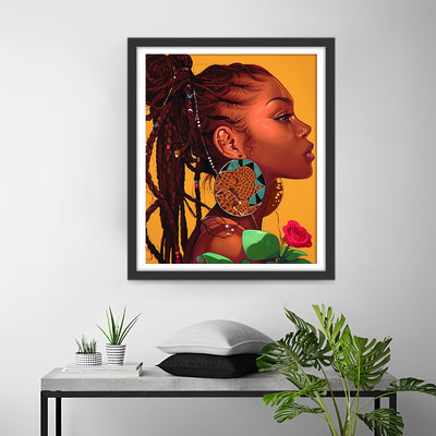 African Beauty with Red Rose Diamond Painting