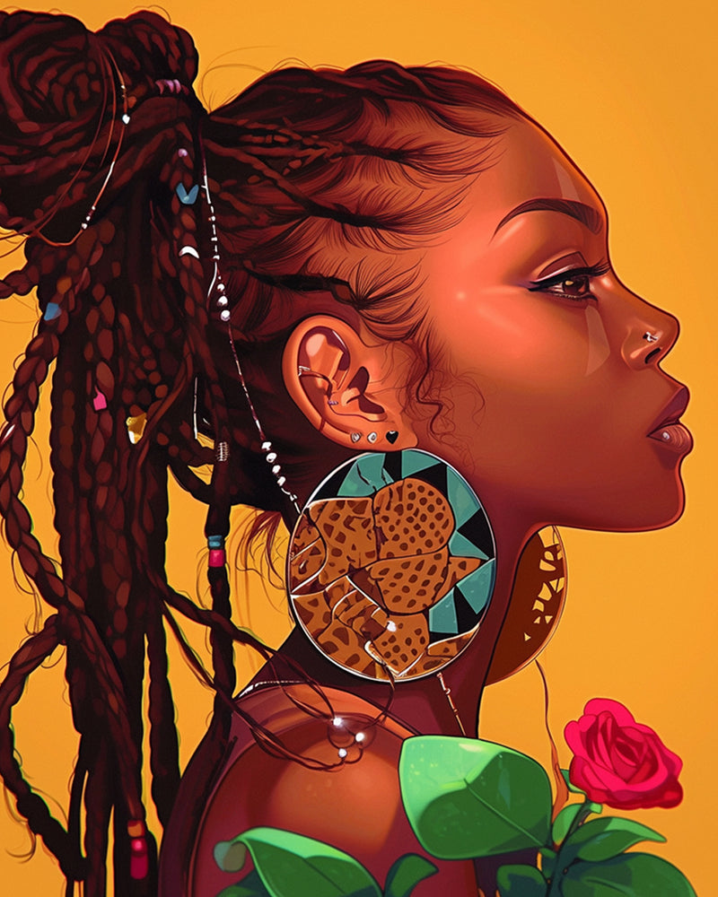 African Beauty with Red Rose Diamond Painting