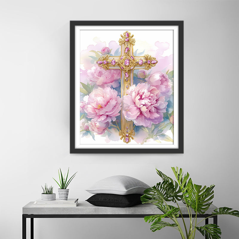 Cross and Peonies Diamond Painting