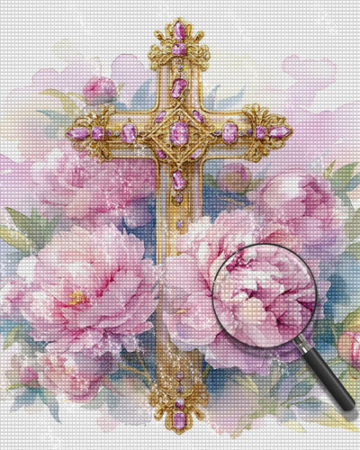 Cross and Peonies Diamond Painting