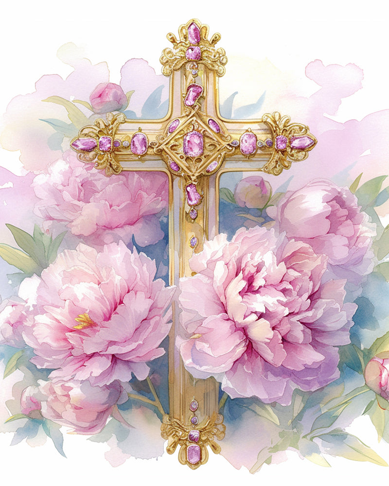 Cross and Peonies Diamond Painting