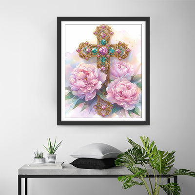 Cross with Peonies Diamond Painting