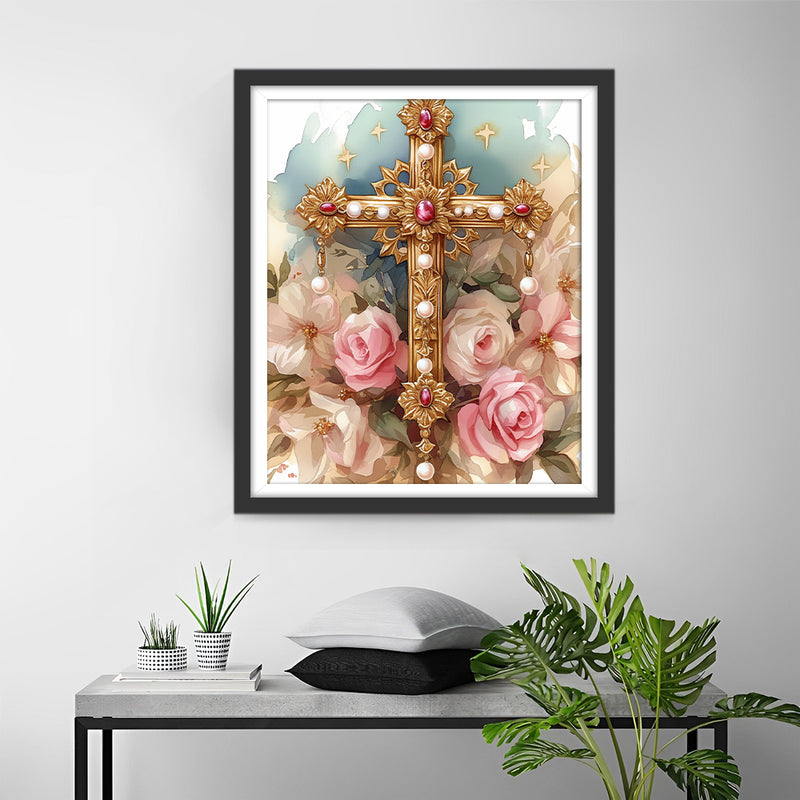 Cross and Flowers Diamond Painting