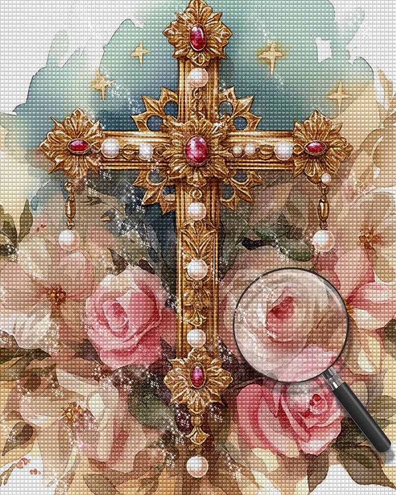 Cross and Flowers Diamond Painting