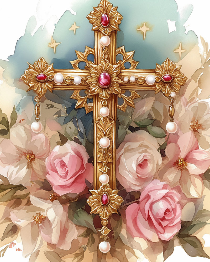 Cross and Flowers Diamond Painting