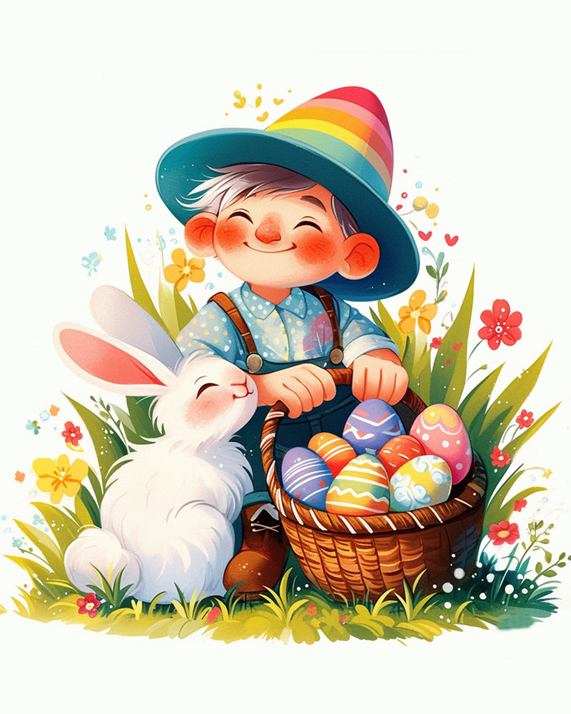 Boy, Rabbit and Easter Eggs Diamond Painting