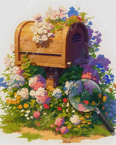 Mailbox Surrounded by Flowers Diamond Painting