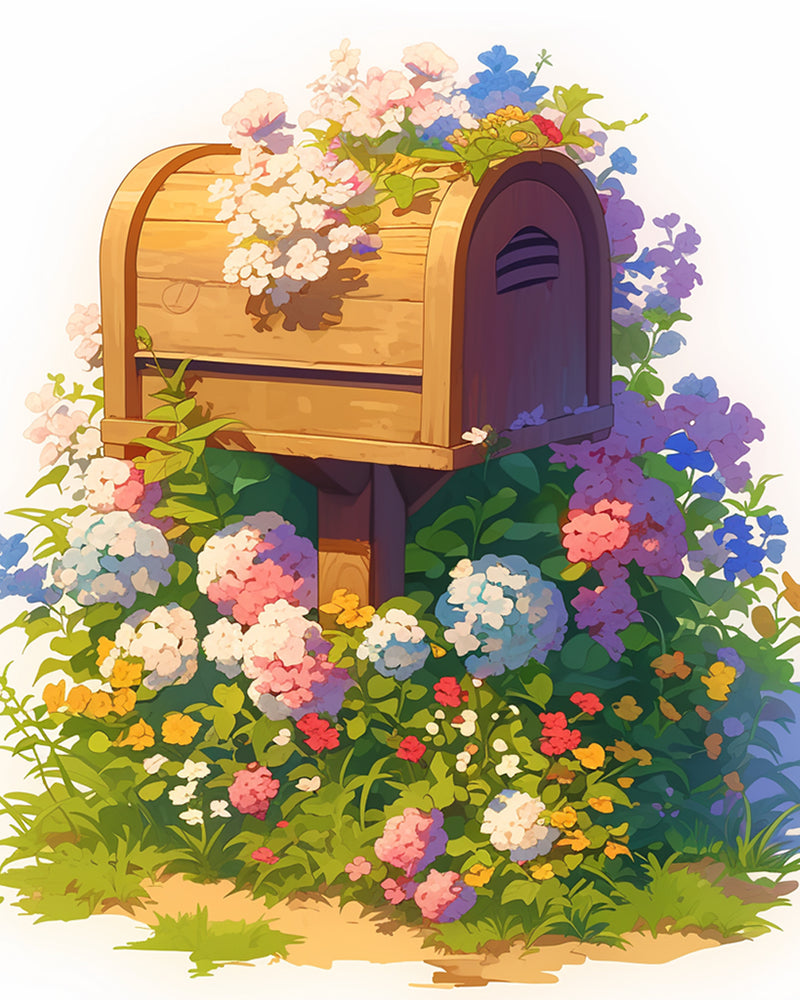 Mailbox Surrounded by Flowers Diamond Painting
