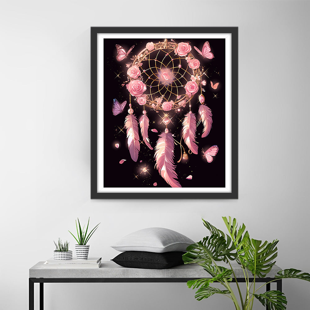 Pink Dreamcatcher and Butterflies Diamond Painting