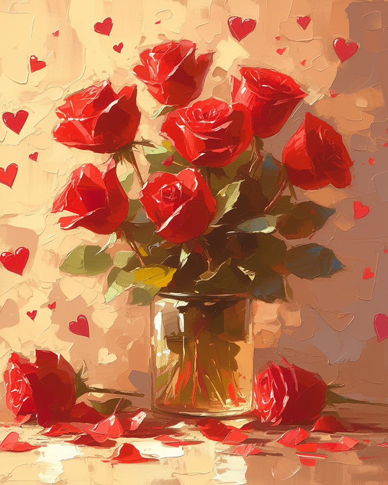 Red Roses in Glass Vase Diamond Painting