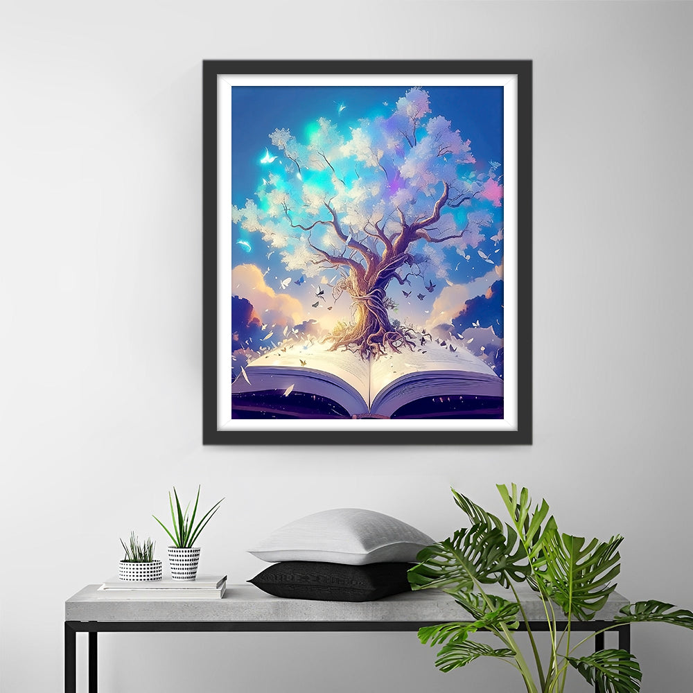 Abstract Tree with White Leaves Diamond Painting