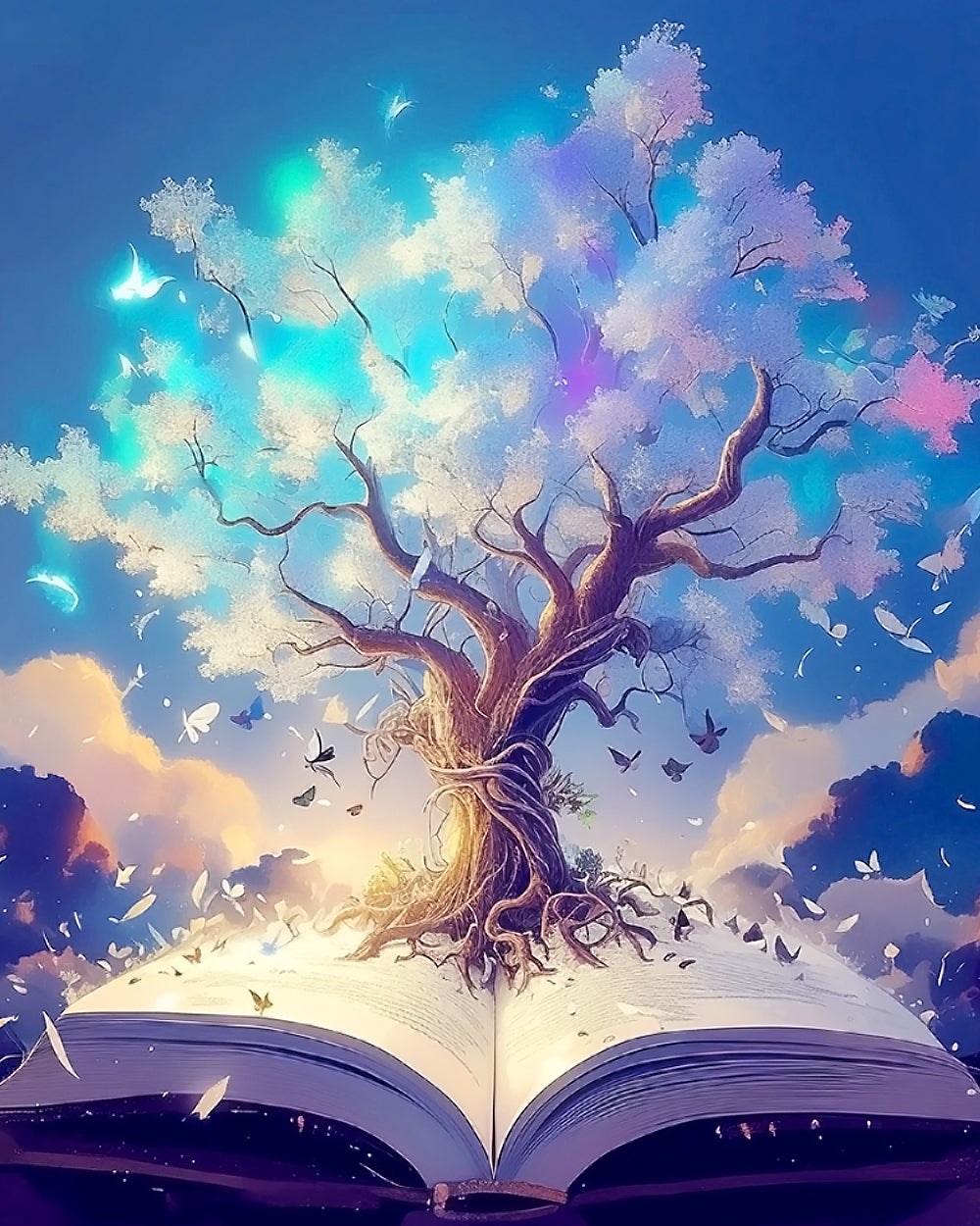 Abstract Tree with White Leaves Diamond Painting