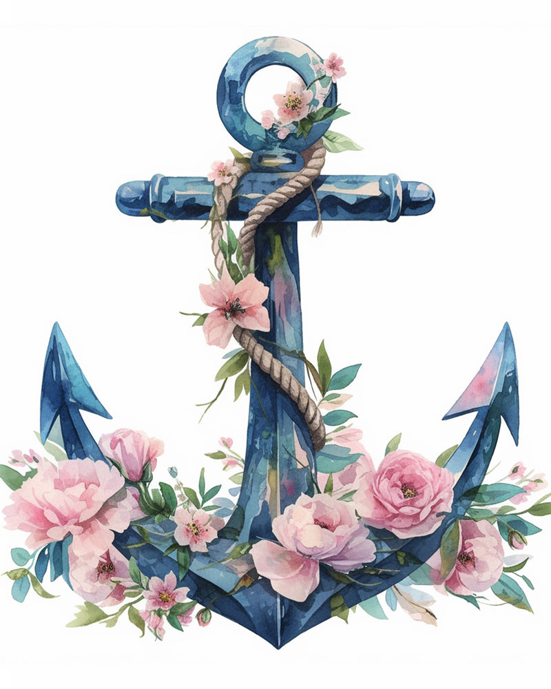 Anchor with Flowers Diamond Painting