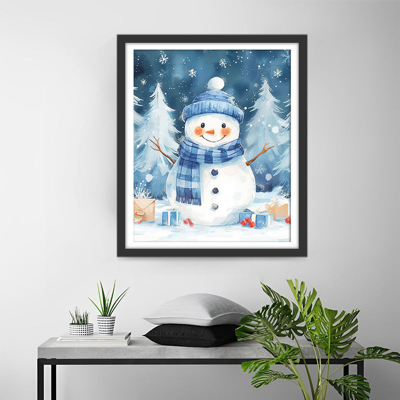 Christmas Snowman with Blue Hat and Scarf Diamond Painting