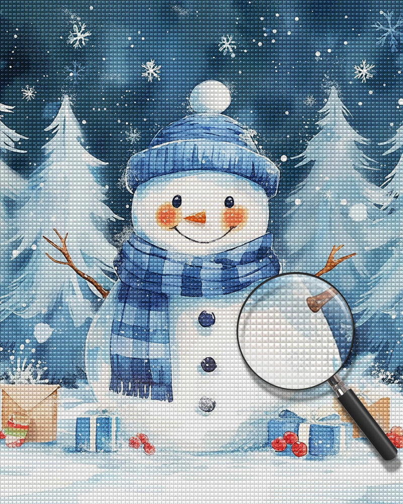 Christmas Snowman with Blue Hat and Scarf Diamond Painting