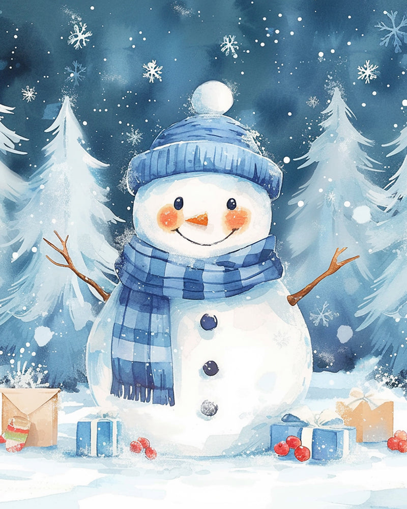 Christmas Snowman with Blue Hat and Scarf Diamond Painting