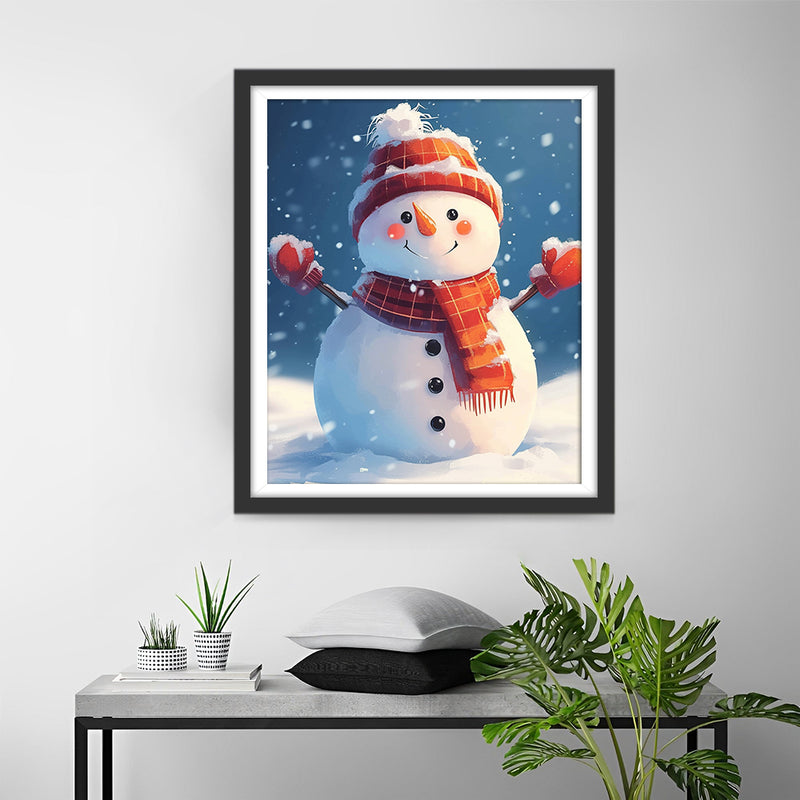 Christmas Snowman with Red Hat and Scarf Diamond Painting