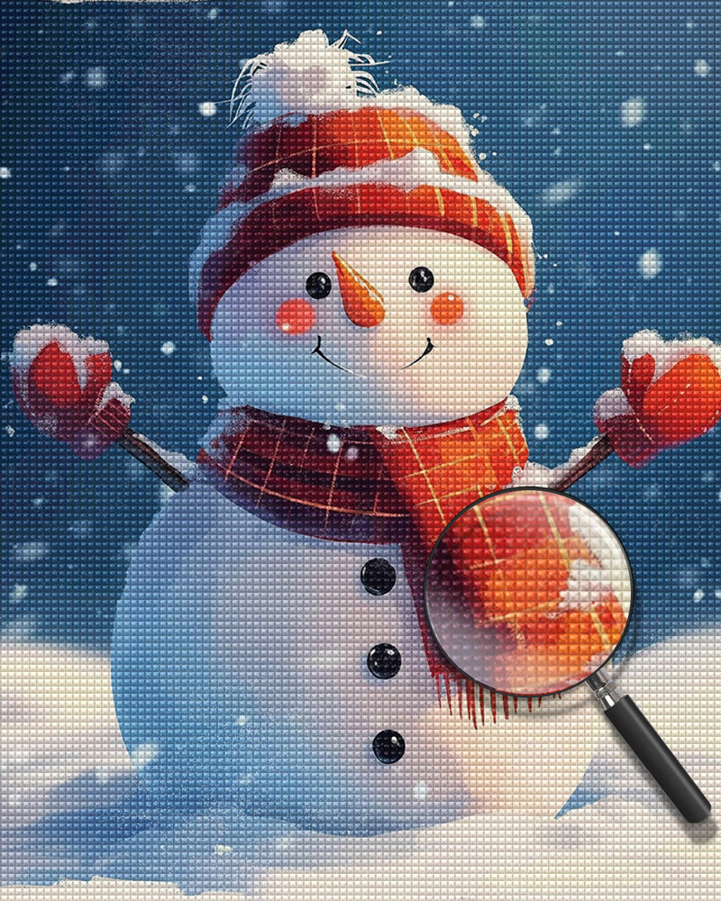 Christmas Snowman with Red Hat and Scarf Diamond Painting