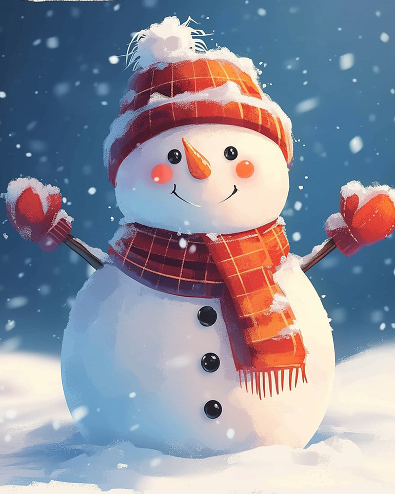 Christmas Snowman with Red Hat and Scarf Diamond Painting