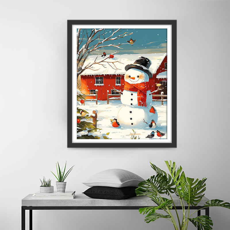 Snowman with Red Scarf Diamond Painting