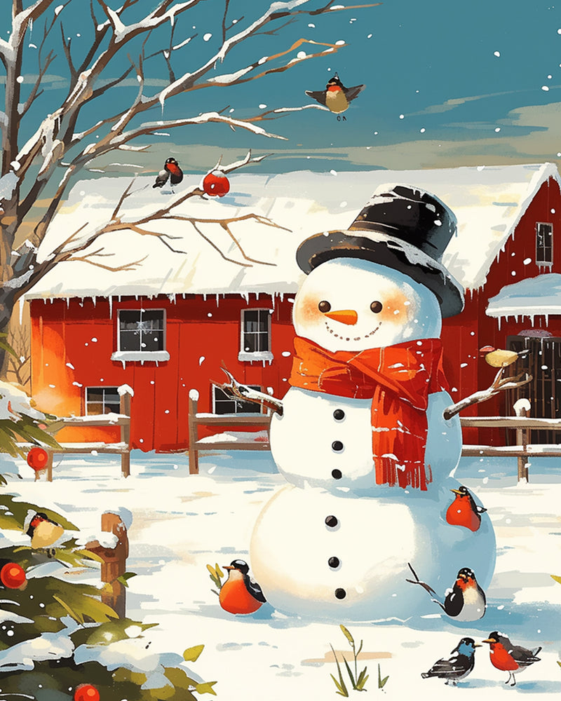 Snowman with Red Scarf Diamond Painting