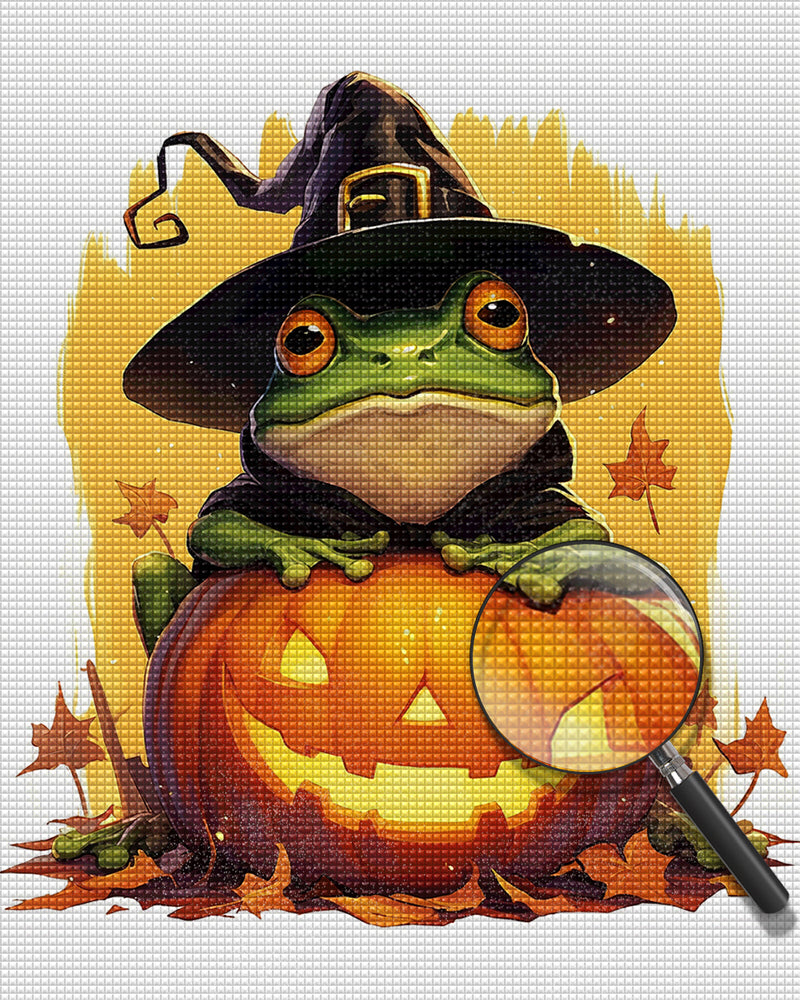 Halloween Pumpkin Lamp and Frog Diamond Painting