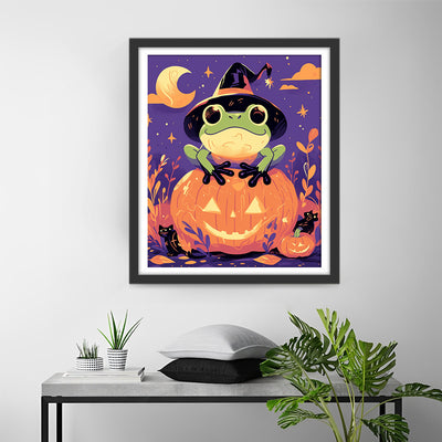 Halloween Frog and Pumpkin Lamp Diamond Painting