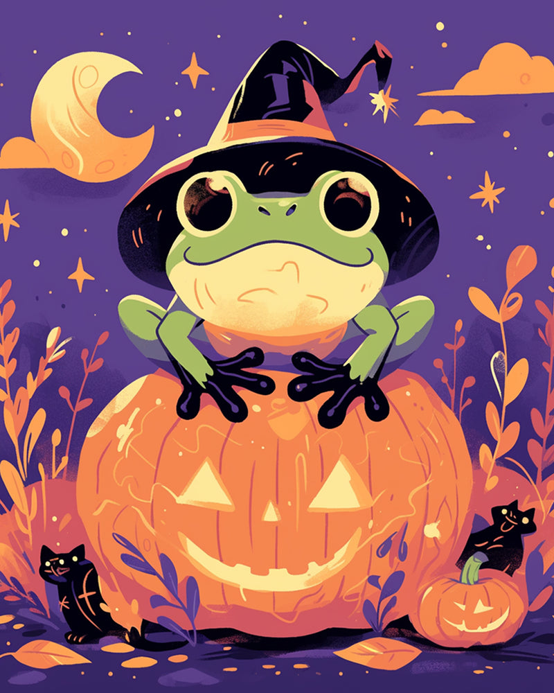 Halloween Frog and Pumpkin Lamp Diamond Painting