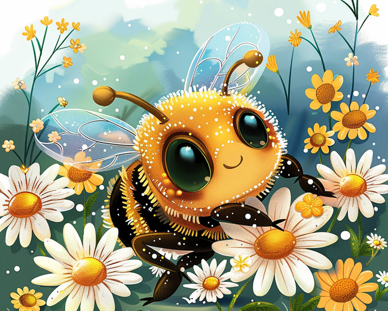 Bee Surrounded by Flowers Diamond Painting